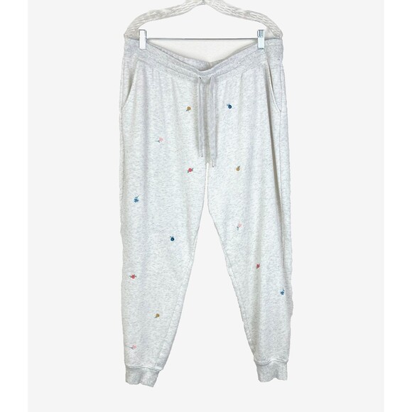 Old Navy Women’s Sweatpants Embroidered Flowers Size XL Light Gray Comfy - Picture 1 of 6